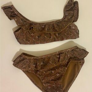 Jamie Kay Brown Floral Ruffle Girls Swim Set
